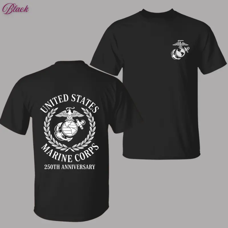 Men's USMC 250th Anniversary Graphic T-Shirt, Classic Fit Cotton Top with Short Sleeves and Ribbed Collar, Made-to-Order All Seasons Apparel for Veterans, Shortsleeve, Casual, Menswear, Crew Neck, Military Pride, Outdoor, Round Neck, Graphic T Shirts, 100