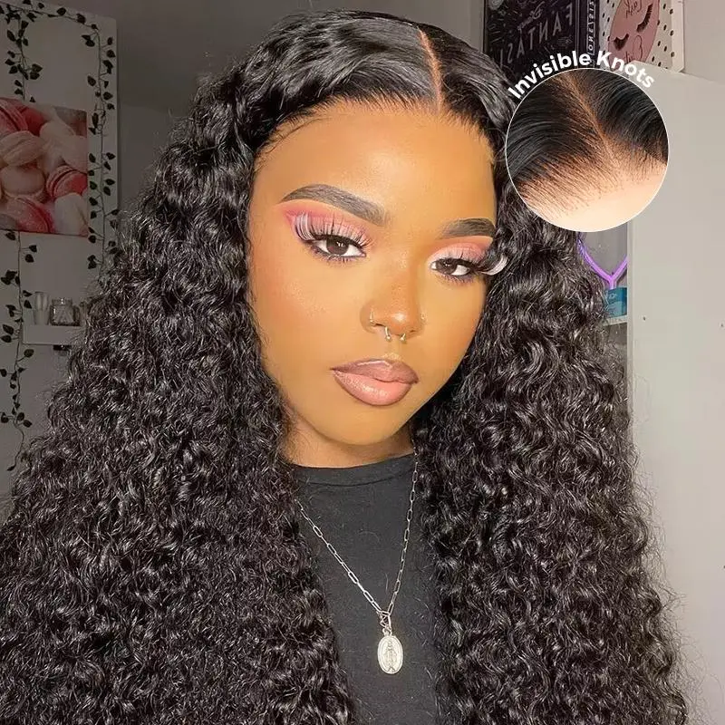 CurlyMe Wear Go Glueless 250% Full Density Bleached Knots Water Wave Pre-cut 7x5 HD Lace Hair Wigs Pre-plucked CurlyMe Wear Go Glueless 250% Full Density Bleached Knots Water Wave Pre-cut 7x5 HD Lace Hair Wigs Pre-plucked