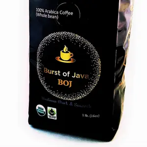 Burst of java organic Coffee smooth, full bodied, strong and delicious Beverage Dark Roast Bean Flavor