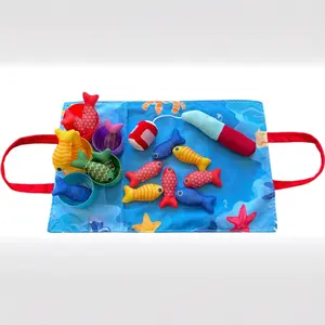 3 In 1 Fabric Fishing Game Toy, Stacking Cups & Number Counting Play Mat, Soft Montessori Educational Toy for Toddlers, Sensory Learning Gift for Kids 1‑6 Years Old
