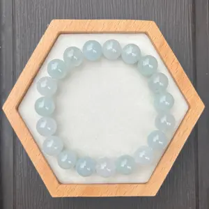 B24130-C Certified Untreated Grade A Jade Bracelet - 10mm Round Beads (Light Green)