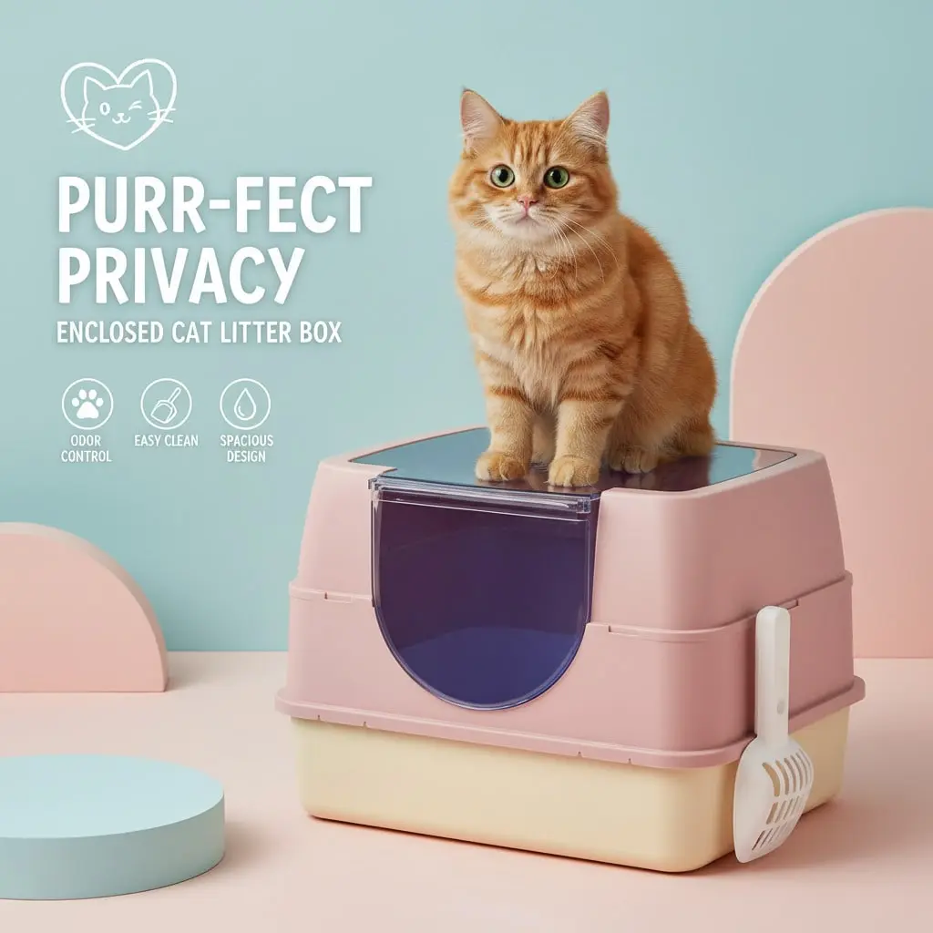 Pink Fully Enclosed Litterbox - Covered Litter Box with Clear Top, Large Capacity, Front Entry, Scoop, Odor Control, Anti-Splash, Easy-Clean Plastic Base for Cats & Kittens, Home & Apartment Indoor Use