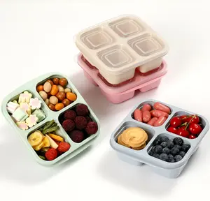 4 Pack Meal Prep Containers 4 Compartment Bento Snack Boxes Reusable Divided Lunch Box for Adults Kids Toddlers Travel Work School Lightweight Stackable Eco-Friendly Tableware