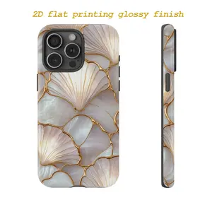 2D Stained Flat printing Seashell Glossy Phone Case, Faux Mosaic Coquette Coastal Cover, Protective Shockproof Ultra Slim Minimal Case for iPhone 16/15/14/13/12 Pro Max, Samsung S23/S24/S25/S26