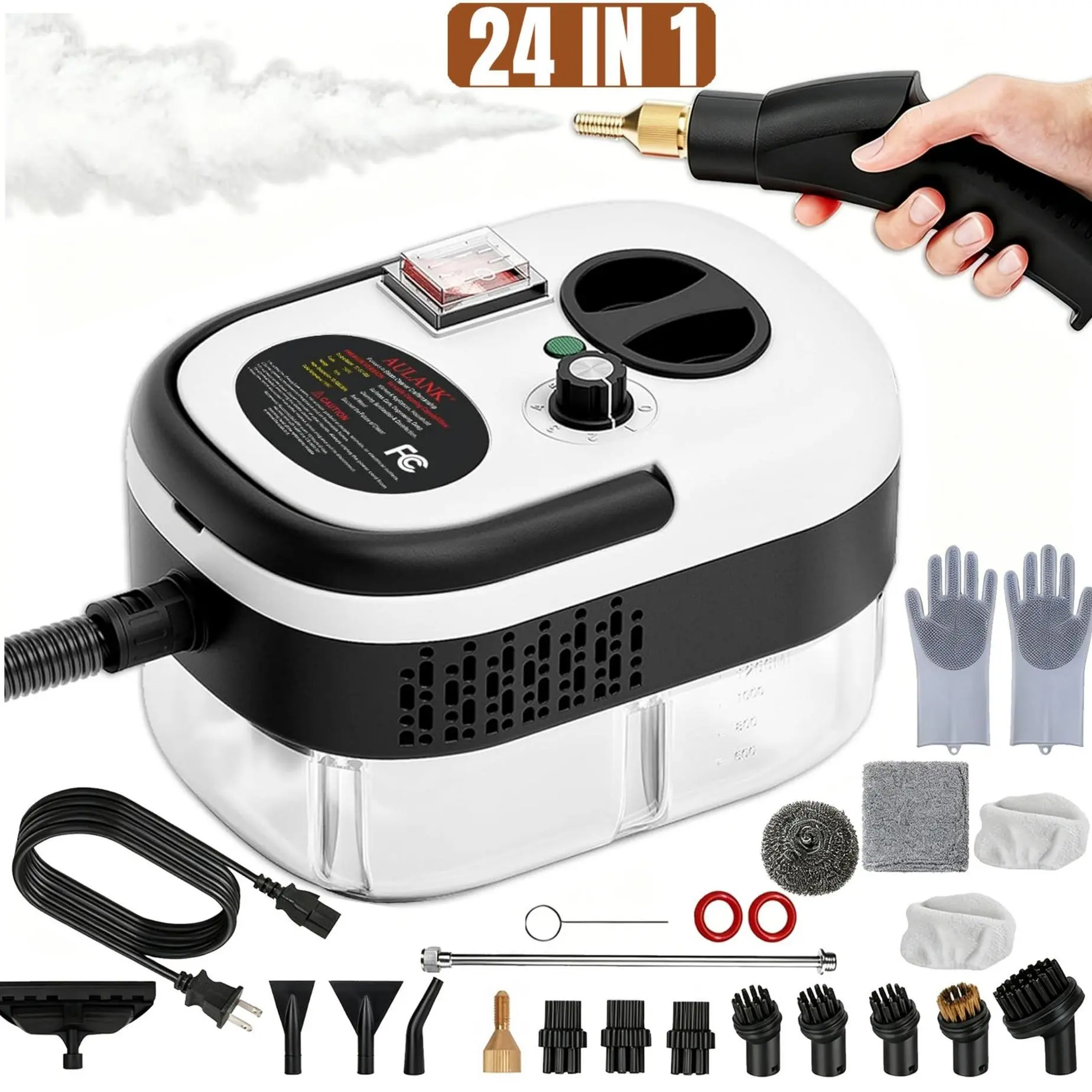 2500W High-Pressure Handheld Steam Cleaner, Multifunction Floor Steamer with 20pcs Accessories,1200ml Water Tank,6-Level Adjustable,15s Fast Heat-Up,Chemical-Free Heavy-Duty Household Appliance (White)