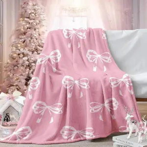 Super Soft Flannel Fleece  "Pink Bows" - Lightweight Warm Cozy  for Spring Summer. Cute Coquette Room Decor for Couch Sofa, Preppy Girly Bedspread, Washable Travel  for Women blanket durable multi-purpose  blanket anime throw
