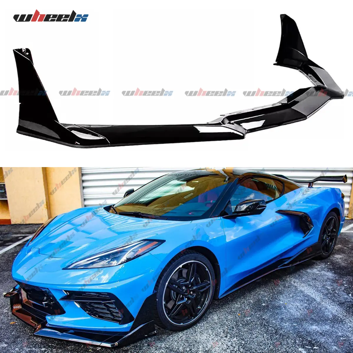 2020-2026 – Chevy Corvette C8 Z51 Stage 3 Stingray – Vented Gloss Black Front Bumper Lip - ABS Plastic Car Spoiler, Direct-Fit Kit , Vented Splitter Diffuser, Track-Ready Downforce Auto Body Accessory