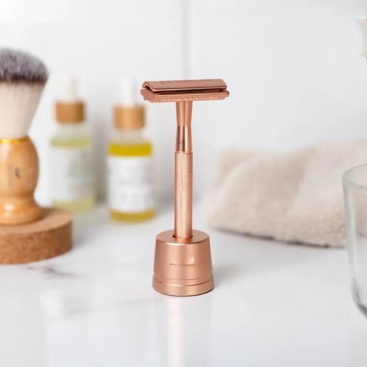 Razor Stand - Stylish Compact Design for Reusable Razors in Black Rose Gold Green White Prevents Water Damage Prolongs Life