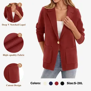 FISOEW Sports Womens Casual Sweater Blazers Open Front Long Sleeve Work Office Suit Knit Jackets Blazer FallFreshness Slim Soft,Valentine's Day Gift Recommendations