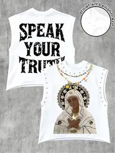 American High Street Brand Mary Graphic Print Shoulder Vest Tank Top Sleeveless Summer Loose Rivet Sleeveless Shirt