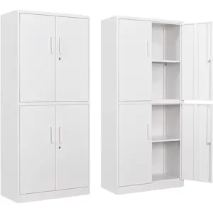 Yizosh Metal Storage Locking Cabinet with 4 Doors and 2 Adjustable Shelves,71" Lockable Garage Tall Steel Cabinet,for Home Office,Living Room,Pantry,Gym,Commercial Storage (White)