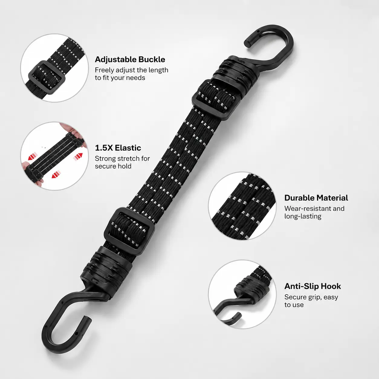 1 Piece 1.5x Elastic Securing Strap - Adjustable, Slip Resistant, Abrasion Resistant, High-Tenacity Reflective Nylon Strap for Motorcycle Bicycle Helmet, Daily Bundling