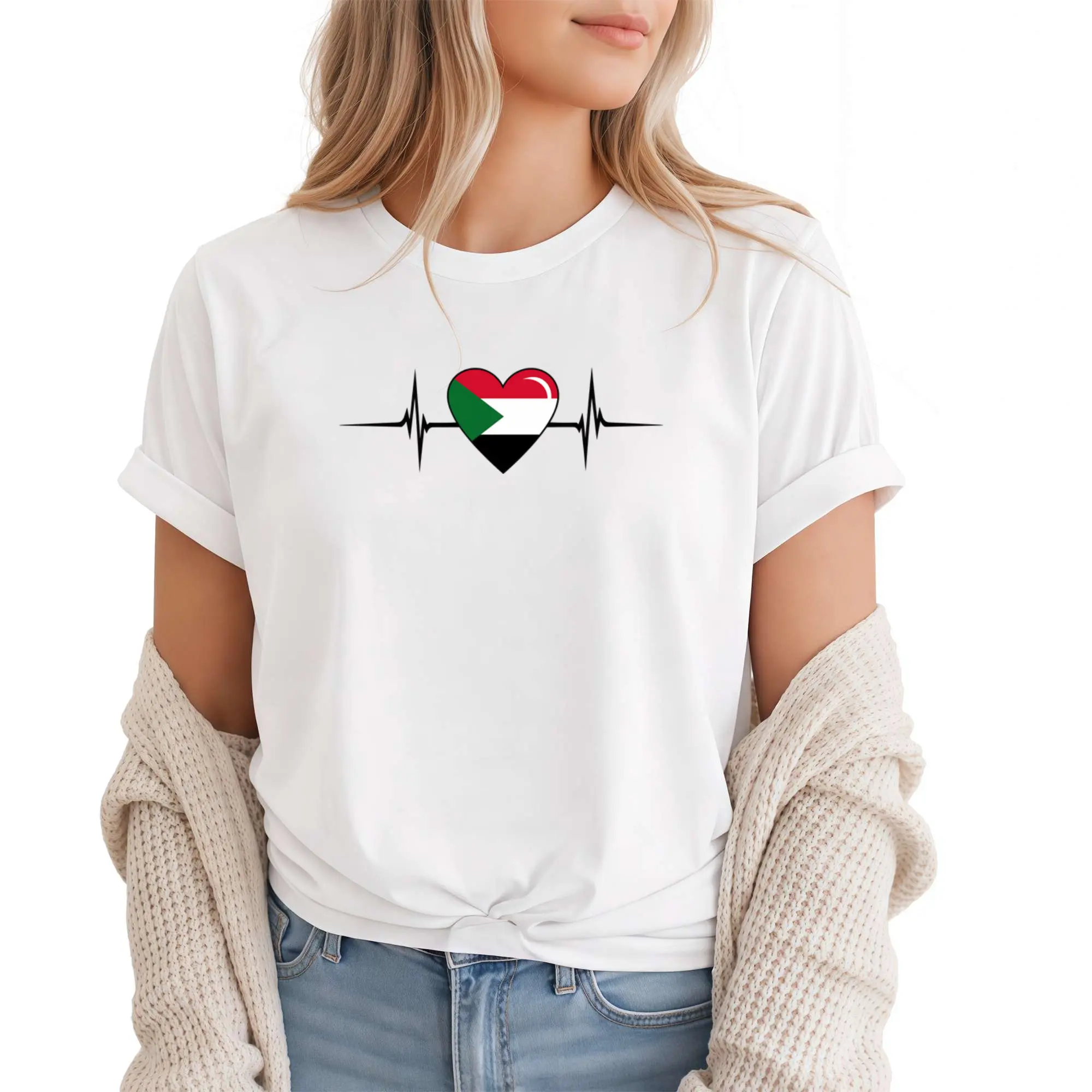 Heartbeat Design Sudanese Flag Sudan Short-sleeve T-Shirt,