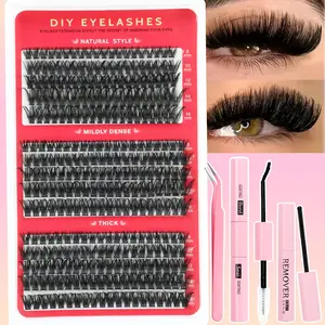 Eyelash cluster set 60D+80D+80D, soft and comfortable, D-shaped curling, DIY eyelash extension set, 8-16mm mixed length, suitable for beginners to reuse.