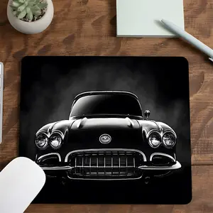 Retro Black-Silver Car Tough-Core Style Square Mouse Pad,Trendy Cool Desktop Decoration Protection Pad, Rubber Non-Slip Lock Edge Small Size Pad, Suitable For Laptop Desktop Games Work, Ideal Retro Trendy Cool Gift For Family And Friends
