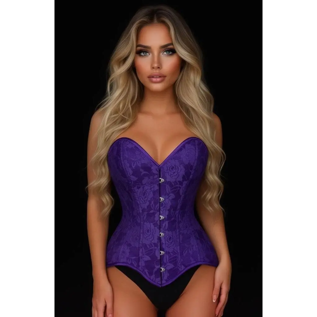 Lavish Purple Lace Overbust Corset Sweetheart Neckline Busk Closure