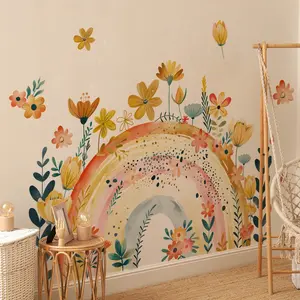 A set of two rainbow flower spring wall stickers for bedroom, living room, entrance, and corridor home decoration, Decorative Stickers, Floral Pattern Sticker, self-adhesive MS7290-YC