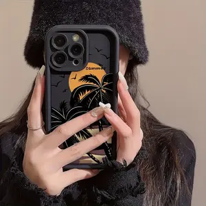 Phone case: Sunset Coconut Tree Painted Ladder Phone Case for iPhone 17/16/15/14/13/12/11 Pro Max Plus, X, XR, XS Max and Samsung Galaxy S25/S24/S23/S22/S21 Ultra/Plus/FE, Soft Anti-Drop Case