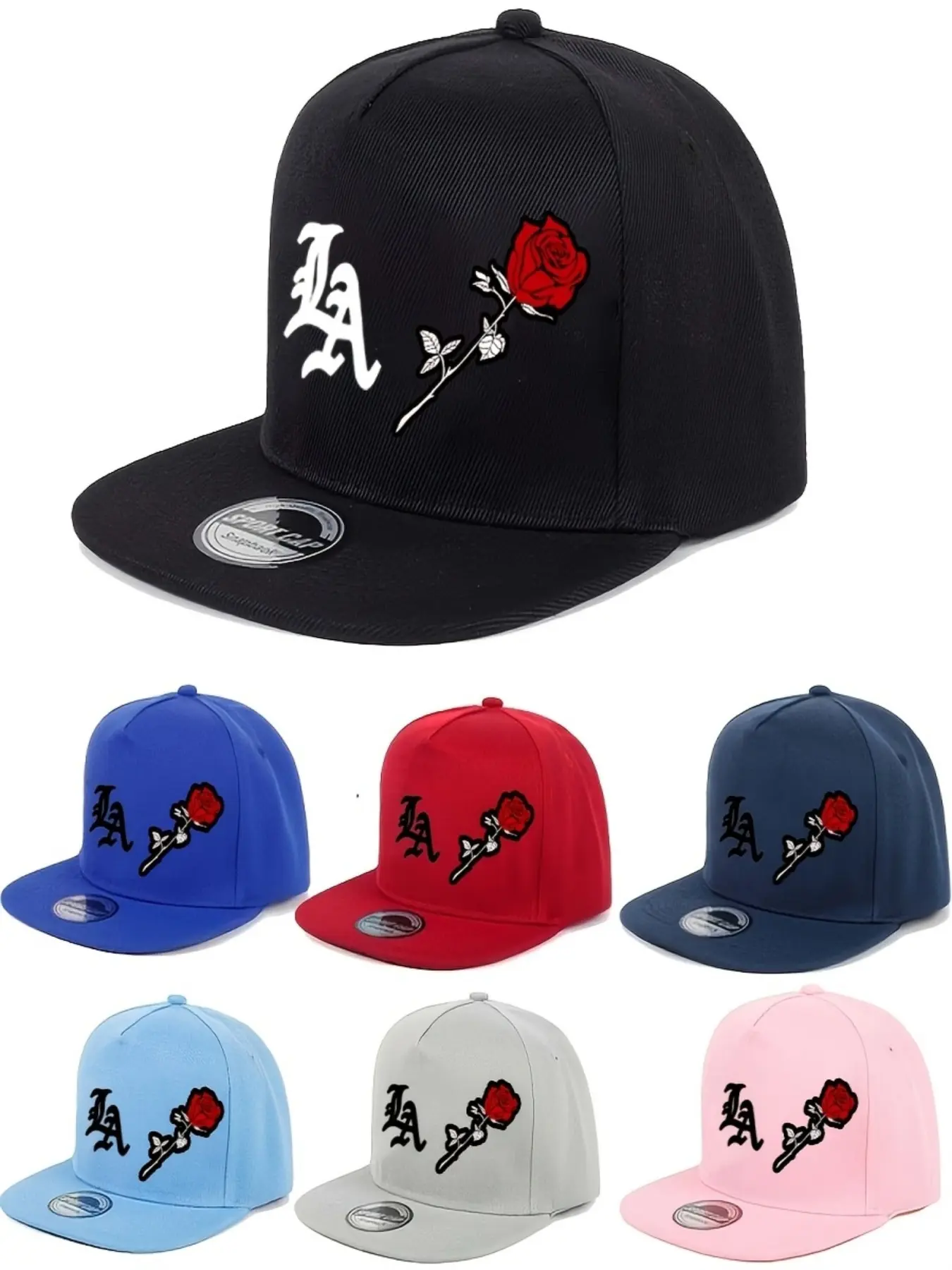 La Badge Rose Embroidery Bag, Cloud-Like All-Day Comfort, Fashionable Street Style, Unique Flower Logo Details, Adjustable Strap, Embroidered Snapback Cap, Casual Hat, High Quality Hat, Casual Trendy Hat
