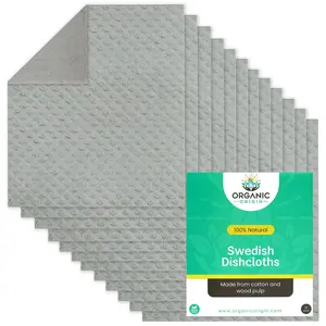 Organic Origin Swedish Dishcloth Set for Kitchen - 12 Pack - Biodegradable and Compostable, Reusable Dish Cloths for All Surfaces