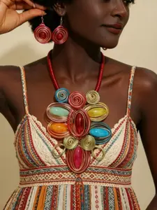 Boho Ethnic Handmade Necklace Set, Beaded Necklaces, Perfect for Travel, Parties, Weddings, Unique Design, Adds Maturity Charm, Ideal Gift