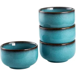 Ceramic Salad Bowl Set, 15 OZ Cereal Bowls Set of 4, Porcelain Rice Bowls for Kitchen, Reactive Glaze Serving Soup Bowls for Snack, Pasta, Microwave Safe (Aqua)