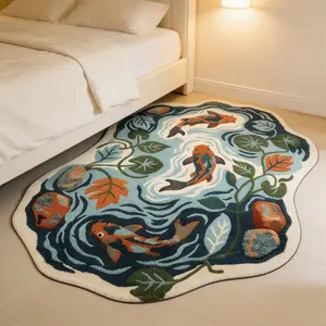 Koi Pond Water Pattern Art Rug, Living Room Sofa Coffee Table Mat, Bedroom Bedside Blanket, Study Tea Room Decorative Floor Mat