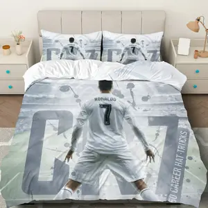 3PCS Duvet Cover Set, 1 Duvet+2 Pillowcases(Without filler), Sports Passion Football Star Champion Icon theme, Holiday bedding set, Unique Design Decorative Duvet Cover Suitable for decoration Bedroom Living Room Game Room Lounge.