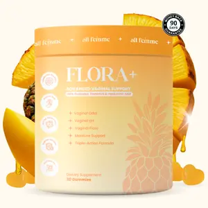 AllFemme Flora+ Vaginal Probiotic Gummies for Women - pH Balance, Odor & Freshness Support with Prebiotics + Hyaluronic Acid - Sugar Free Pineapple Vegan Gummies - 30 Count Fitness Vitamins Edible
