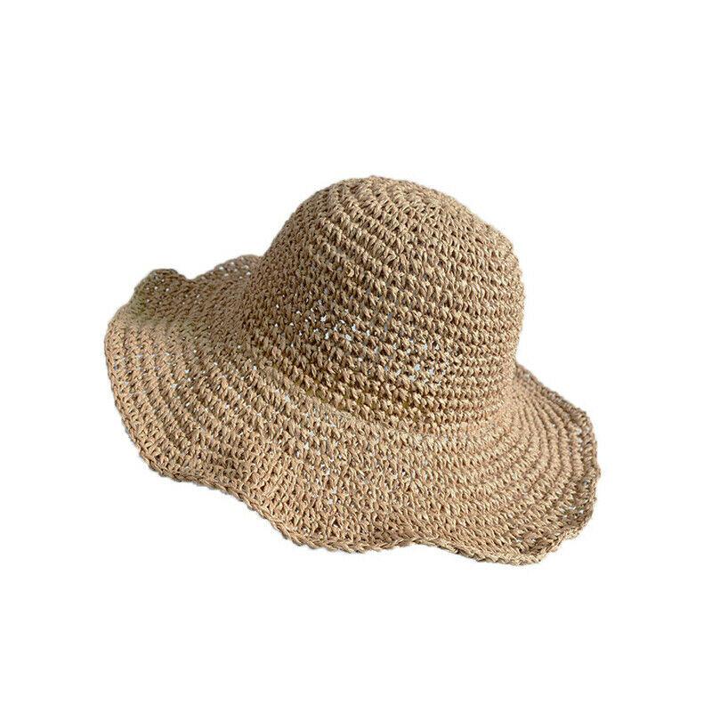 Women's Summer Sun Hat, Wide Brim Straw Hat in Solid Color, Foldable Beach & Travel Hat, TikTok Viral  Hat Dupe, Lightweight Sun Protection Accessory
