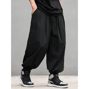 Men's Solid Black Drawstring Jogger Pants with Pockets Loose Fit for Fall Casual Sports & Outdoor Athleisure Style Ideal for Husband Boyfriend Gifts Fabric Menswear Polyester Trouser Plain Beige Trouser Plain Beige Beige