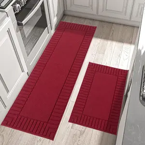 -Non-Slip-Kitchen-Mats-for-Floor [2PCS],Kitchen Mats,Machine Washable Burgundy Red Kitchen Rugs,Polypropylene Kitchen Floor Mat with TPR Backing 24x35inch/24x60inch