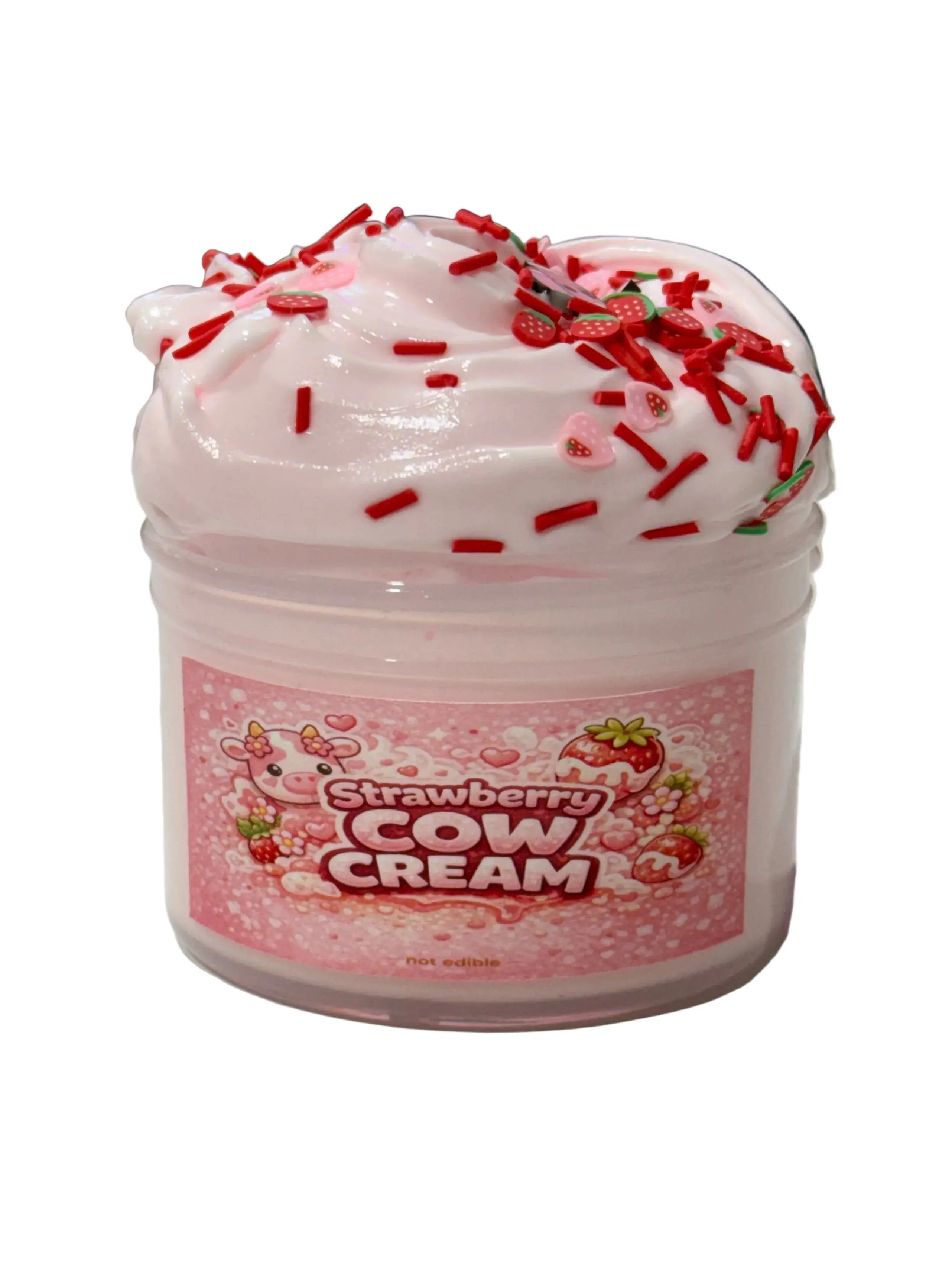 Kawaii Strawberry Cow Creamy Butter Slime, Squishie Stress Relief Squishies with Strawberries and Cream Scent, Kawaii Squishies