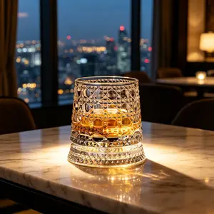 360° Rotating Whiskey Glass with Lighted Base, 9 Oz Old Fashioned Spinning Glasses for Scotch Rum Cognac, Unique Gift for Dad Husband Friend