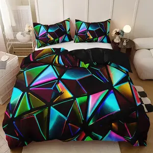 2-3pcs Geometric Abstract Pattern Bedding Set (1 Fitted Sheet + 1/2 Pillowcases), High-Quality Print, Dorm Essentials, Comfortable Bedding