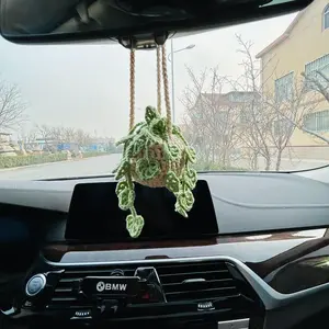 Crochet Plant Design Car Rearview Mirror Pendant, Cute Car Interior Decoration, Plant Hollow Out Aesthetics Car Accessories, Women's Interior Decoration, Cute Car Decoration, Boho Design Car Decoration, Car Hanging Decoration, Car Ornament
