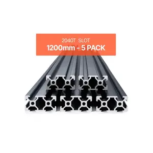 VEVOR 5PCS 47.2 in (1200mm) T Slot 2040 Aluminum Extrusion Profile, European Standard Anodized Linear Rail, High-Strength Extruded Aluminum Rail for 3D Printer, CNC Machine DIY, Laser Engraving, Black