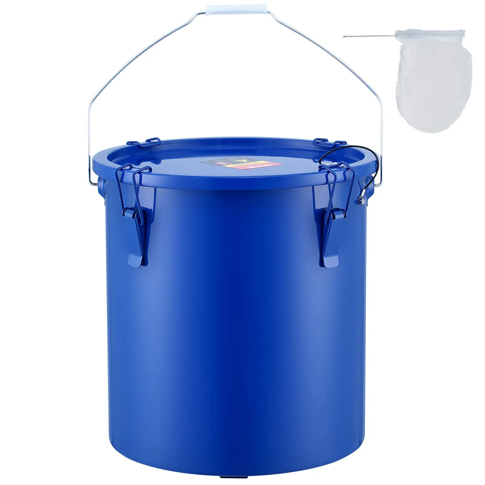 【summerfinds】VEVOR Fryer Grease Bucket, 6 Gal Oil Disposal Caddy Carbon Steel Fryer Oil Bucket with Rust-Proof Coating, Oil Transport Container with Lid, Lock Clips, Filter Bag for Hot Cooking Oil Filtering, Blue