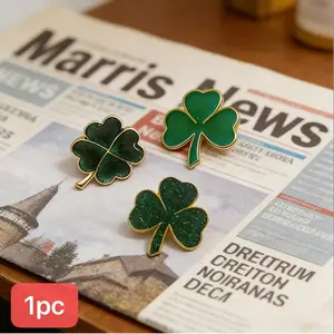 St Patrick's Day Inspired Lucky Clover Brooch, Unique Four-Leaf Clover Theme Pin, Japanese Korean Creative Aesthetic, Fashionable Daily Accessory, Creativity, Craftsmanship