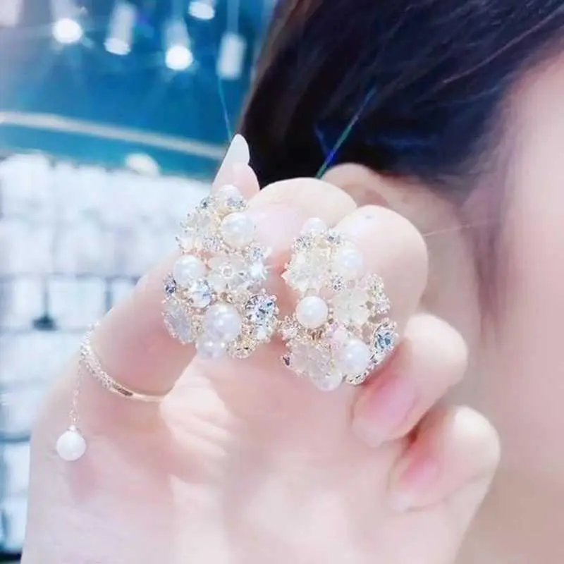 Korean Elegant Influencer Vintage Earrings for Women Premium-Look Trendy Drop Earrings Flower Silver Posts Stud Earrings Jewelry HNAN53