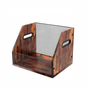 Wooden Vinyl Record Stand for Vinyl Storage, Holds Up to 60 LPs, Vintage Wood Design - Vertical Album Holder, Magazine & File Organizer for Desktop & Turntable Setup