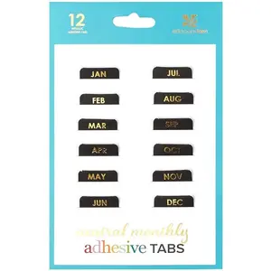 Designer Accessories - Monthly Adhesive Tabs, Neutral Metallic (Set of 12).  for Organizing and Sorting in Planners, Agendas, or Notebooks by Month