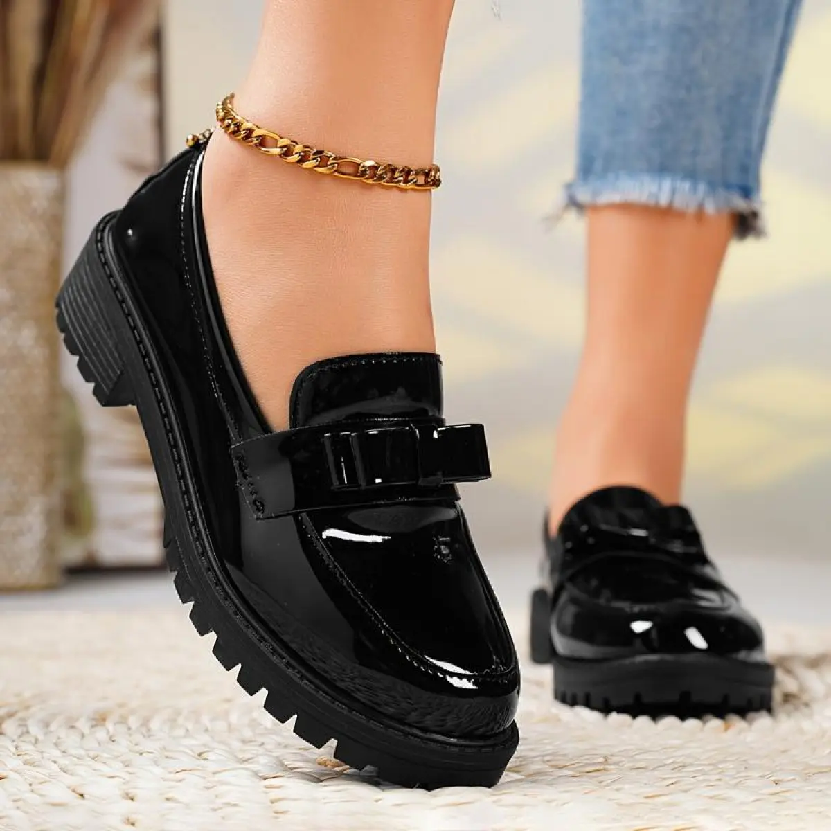 Women's Classic British Style Loafers, All-Season Slip-On Flats with Plain Toe, Man-Made Upper, Fabric Inner & Insole, TPU Sole - Fashionable Casual Shoes