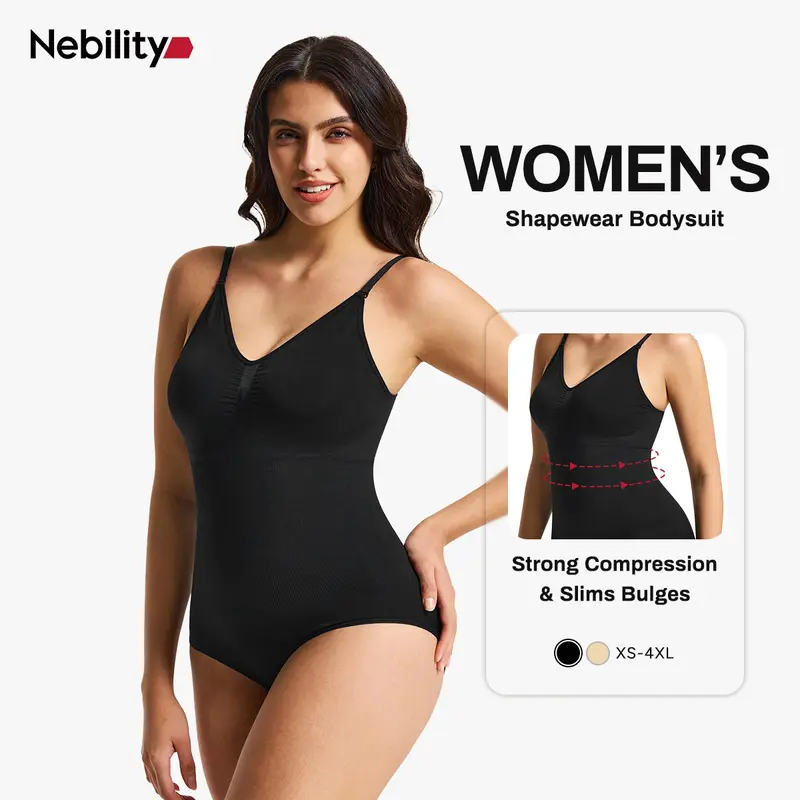 Nebility Soft Clothes for Women vneck basic comfortable seamless shapewear one piece simple fashion camisole sleeveless womenswear Tummy Control Bodysuit Stretchy Bodysuits Compression Minimalist