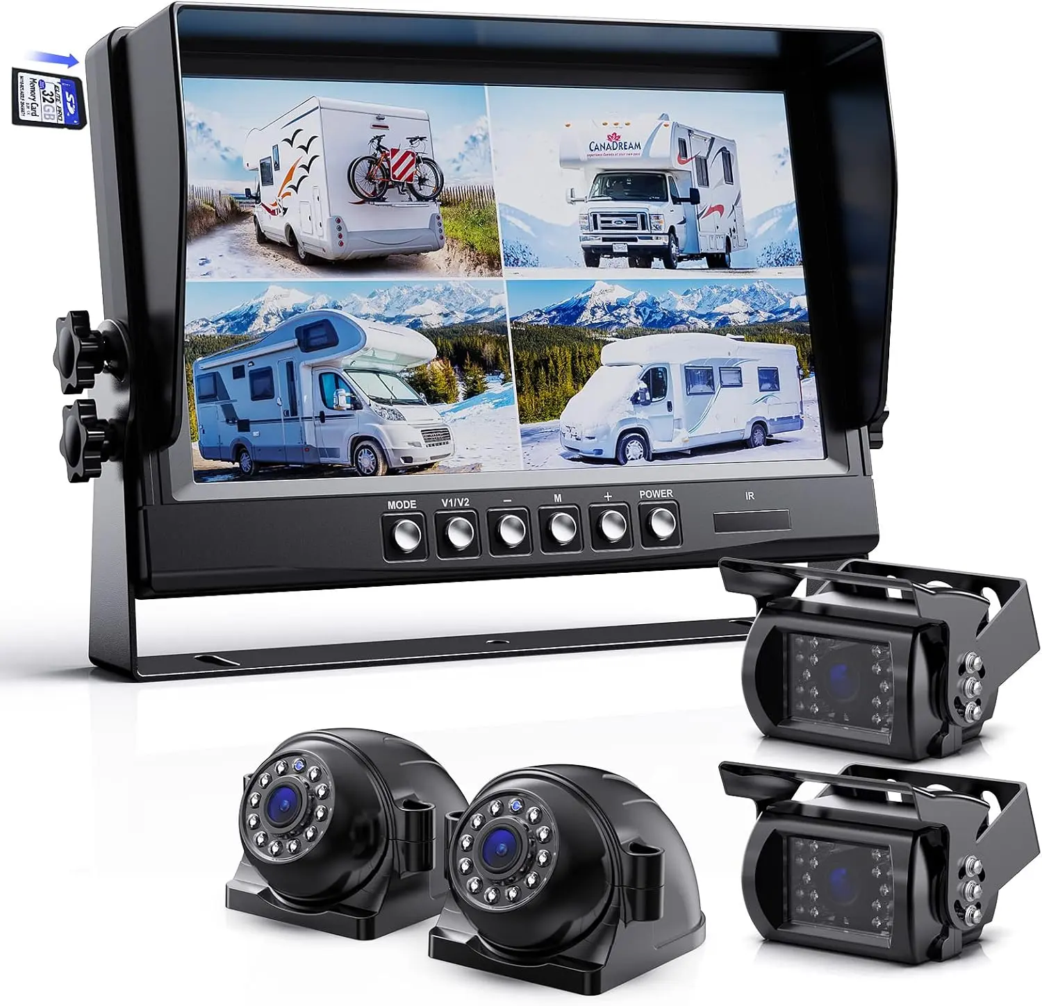 1080P Wired Backup Camera System Kit,9" HD DVR Monitor with IP69 Waterproof Reverse/Side View Camera for RV Truck/Semi Box Truck/Trailer A9