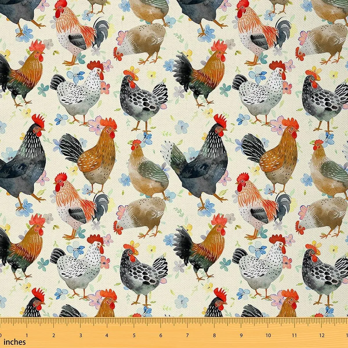 Farmhouse Animals Fabric Chicken Upholstery Fabric Chairs Hen Rooster Fabric Decor Floral Vintage Reupholstery Fabric Decor Soft Flannel