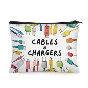 Cables & Chargers Printed Zipper Pouch - Compact Tech Organizer for Charging Cables, Earbuds & Small Gadgets, Durable Polyester Storage Bag for Travel, Office & Daily Use, Perfect Gift for Tech Lovers & Busy People