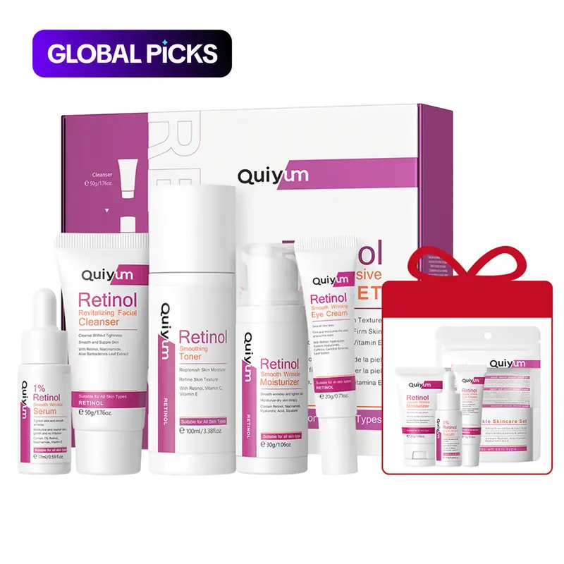 Retinol Anti-Aging Skincare Set for Women, with Cleanser, Toner, Serum, Eye Cream & Face Cream, Helps Reduce the Look of Wrinkles, Retinol Facial Kit #GLOBAL PICKS