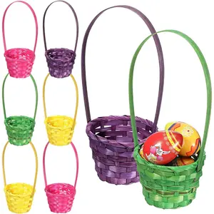 8 Pieces Easter Mini Woven Bamboo Easter Baskets Color Empty Bamboo Baskets Bulk with Handles for Easter Supplies Easter Gifts Egg Hunting and Baskets