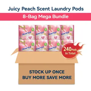 8 Bags/240 Pods In Total Peach Scent Laundry Pods, 30 Pcs/Bag, Family Bulk Pack, Stock Up & Save, 3D Lock-In Fragrance Microcapsule Technology, Luxury Fragrance, Long-Lasting Scent, BloomWell Miss Peach, Deep Cleaning, Stain Removal, HE Compatible